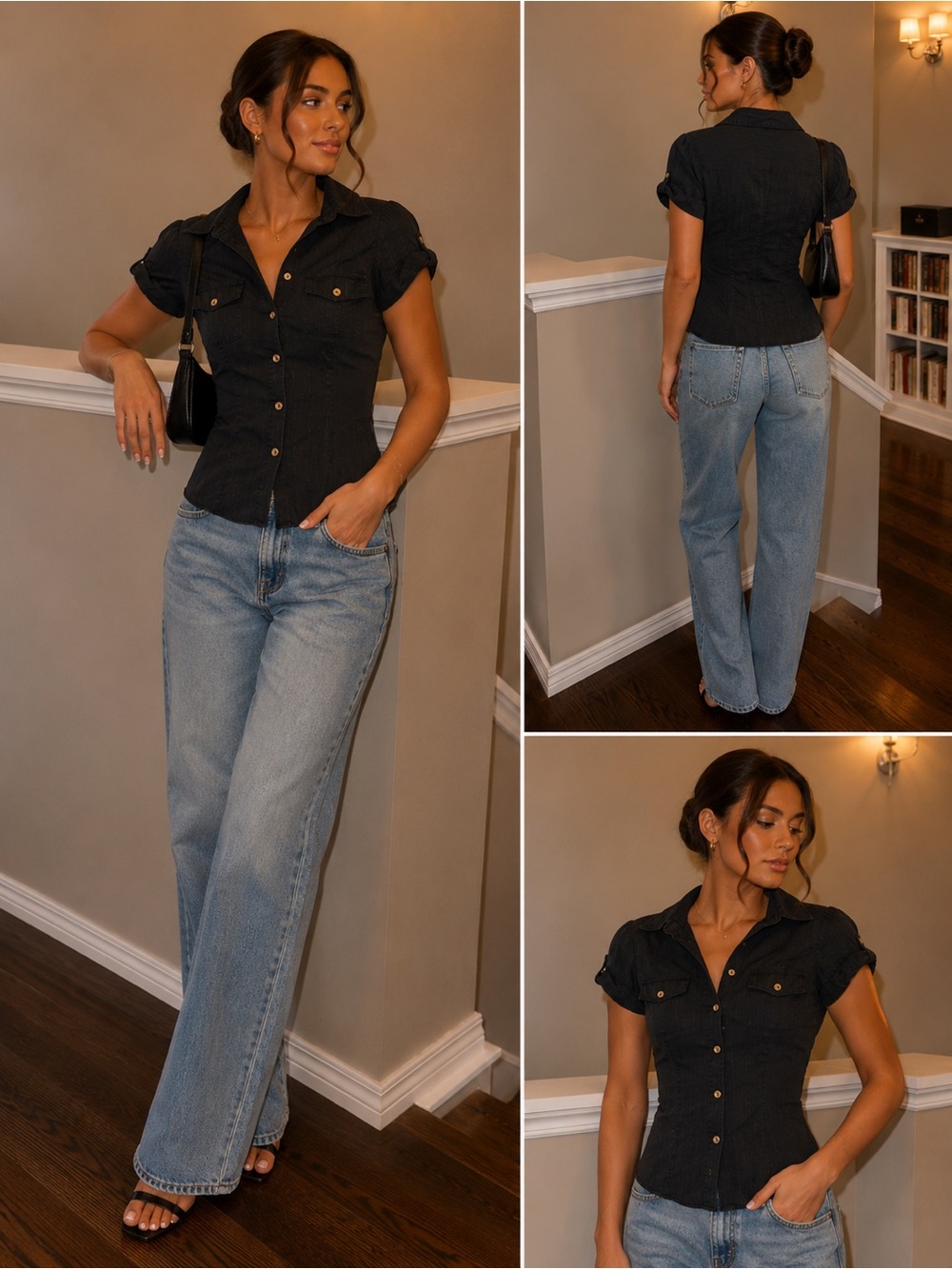 GUESS Black Button-Up Blouse | Size Medium 🖤